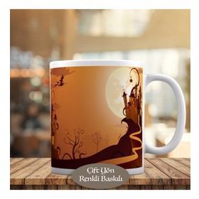 15971 Şatoya Uzanan Yol Dolunay Manzarası Kupa Bardak