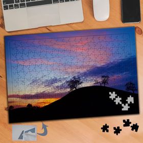 162 Tepe ÜStünde Ağaç Silüeti 240 Parça Puzzle Yapboz Tablo
