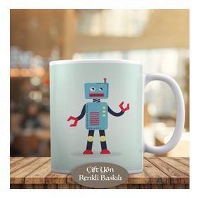 16249 Mavi Renkli Sevimli Teknolojik Robot Kupa Bardak