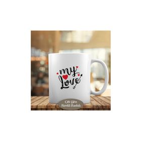 1626 My Love Yazılı Kırmızı Kalp Baskılı Kupa Bardak