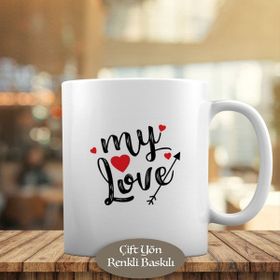 1626 My Love Yazılı Kırmızı Kalp Baskılı Kupa Bardak