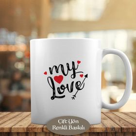 1626 My Love Yazılı Kırmızı Kalp Baskılı Kupa Bardak