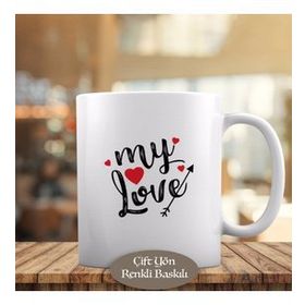 1626 My Love Yazılı Kırmızı Kalp Baskılı Kupa Bardak