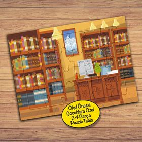 16576 Modern Kitaplık Kütüphane 24 Parça Çocuklara Özel Yapboz Tablo