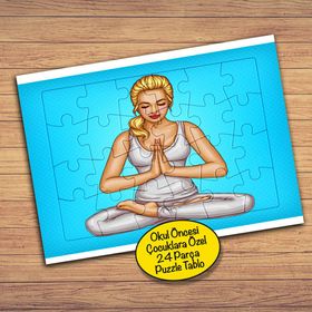 1661 Yoga Meditasyonu Yapan Kız 24 Parça Çocuklara Özel Yapboz Tablo