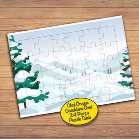 16633 Karlı Çam Ağaçları Çocuklara Özel Puzzle Yapboz Tablo