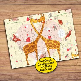 16828 Sevgi Dolu Zürafalar Çocuklara Özel Puzzle Yapboz Tablo