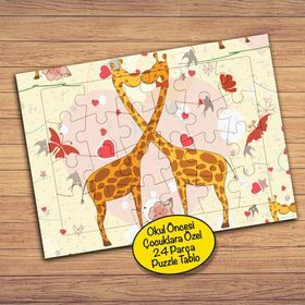 16828 Sevgi Dolu Zürafalar Çocuklara Özel Puzzle Yapboz Tablo
