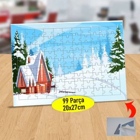 16838 Karlı Dağ Evi Manzarası 99 Parça Puzzle Yapboz Tablo