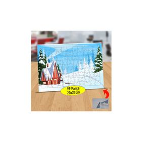 16838 Karlı Dağ Evi Manzarası 99 Parça Puzzle Yapboz Tablo