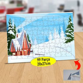 16838 Karlı Dağ Evi Manzarası 99 Parça Puzzle Yapboz Tablo