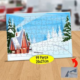 16838 Karlı Dağ Evi Manzarası 99 Parça Puzzle Yapboz Tablo