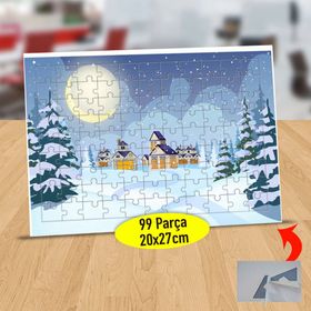 16842 Karlı Dağ Evi Doğa Manzarası 99 Parça Puzzle Yapboz Tablo