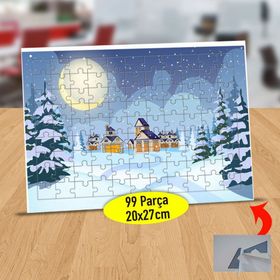 16842 Karlı Dağ Evi Doğa Manzarası 99 Parça Puzzle Yapboz Tablo