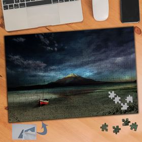175 Terk Edilmiş Kayık ve Karlı Dağ 240 Parça Puzzle Yapboz Tablo