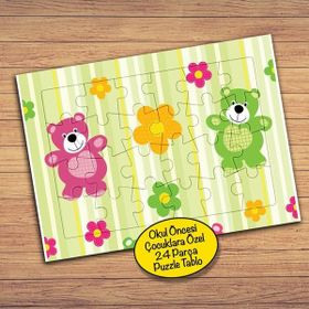 17559 Çiçekli Ayıcıklar Çocuklara Özel Puzzle Yapboz Tablo