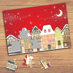 17812 Ay Yıldızlı Şehir Evleri Çocuklara Özel Puzzle Yapboz Tablo