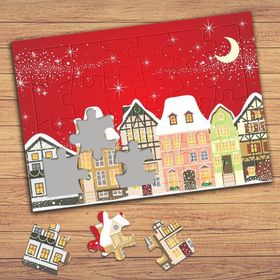 17812 Ay Yıldızlı Şehir Evleri Çocuklara Özel Puzzle Yapboz Tablo