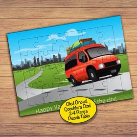 17906 Kırmızı Gezi Arabası Çocuklara Özel Puzzle Yapboz Tablo