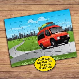 17906 Kırmızı Gezi Arabası Çocuklara Özel Puzzle Yapboz Tablo