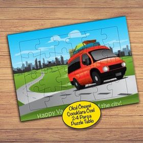 17906 Kırmızı Gezi Arabası Çocuklara Özel Puzzle Yapboz Tablo