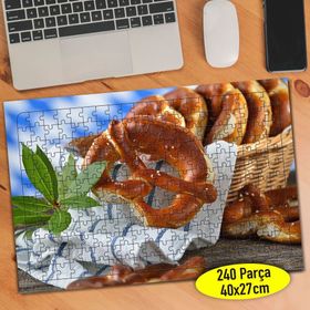 1817 Hasır Piknik Sepetinde Simit Yiyecek 240 Parça Puzzle Yapboz