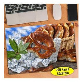1817 Hasır Piknik Sepetinde Simit Yiyecek 240 Parça Puzzle Yapboz