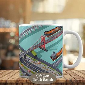 18247 Şehir Yoğunluğu Köprü ve Deniz Trafiği Kupa Bardak
