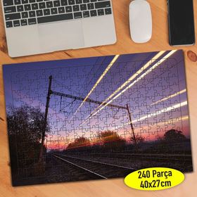 18470 Gün Batımı Tren Rayları Demiryolu 240 Parça Puzzle Yapboz