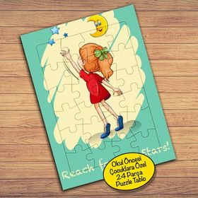 18503 Yıldızlara Uzanan Minik Kız Çocuklara Özel Puzzle Yapboz Tablo