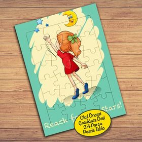 18503 Yıldızlara Uzanan Minik Kız Çocuklara Özel Puzzle Yapboz Tablo