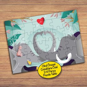 187PZ Sevimli Çift Fil Çocuklara Özel Puzzle Yapboz Tablo