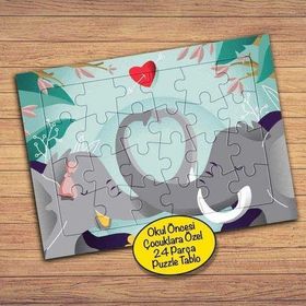 187PZ Sevimli Çift Fil Çocuklara Özel Puzzle Yapboz Tablo
