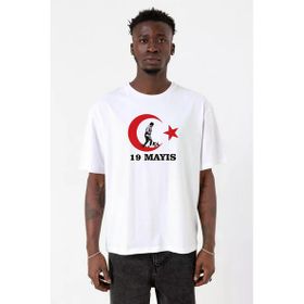 19 Mayıs Ata Beyaz Erkek Oversize Tshirt