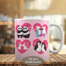 19736 Pembe Kalpler ve Romantik Hayvanlar Kupa Bardak
