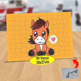 1E2657 Masum Bakışlı Kalpli Tay 99 Parça Puzzle Yapboz Tablo