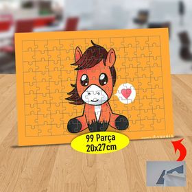 1E2657 Masum Bakışlı Kalpli Tay 99 Parça Puzzle Yapboz Tablo
