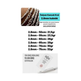 2.8 mm Zincir 240079804 İtalyan Kancalı Kral Model 925 Ayar Gümüş Erkek Kolye