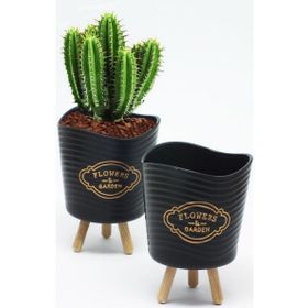 2 Adet Ahşap Ayaklı Mini Saksı Çok Amaçlı Sunum Sepeti