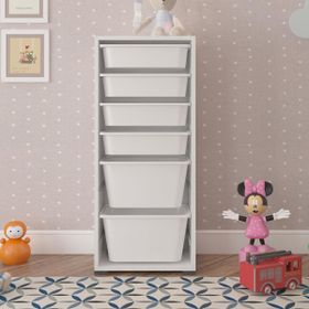 2 Büyük 4 Küçük Beyaz Gri Sepetli Oyuncak Dolabı