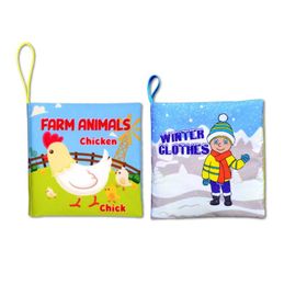 2 Kitap İngilizce Çiftlik Hayvanları ve Kışlık Giysiler Kumaş Sessiz Kitap