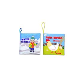 2 Kitap İngilizce Çiftlik Hayvanları ve Kışlık Giysiler Kumaş Sessiz Kitap
