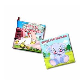 2 Kitap Tox Çiftlik Hayvanlar ve Vahşi Hayvanlar Kumaş Sessiz Kitap T058 T111 - Bez Kitap Eğitici Oyuncak Yumuşak ve Hışırtılı