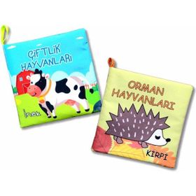 2 Kitap Tox Çiftlik Hayvanları ve Orman Hayvanlar Kumaş Sessiz Kitap T134 T055 - Bez Kitap Eğitici Oyuncak Yumuşak ve Hışırtılı