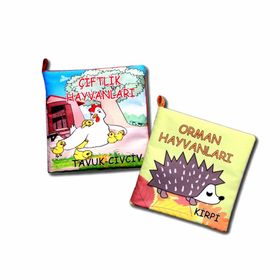 2 Kitap Tox Çiftlik Hayvanları ve Orman Hayvanlar Kumaş Sessiz Kitap T134 T055 - Bez Kitap Eğitici Oyuncak Yumuşak ve Hışırtılı