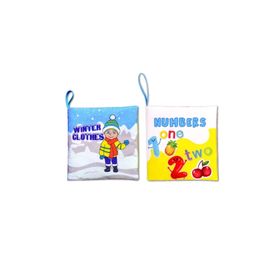 2 Kitap Tox İngilizce Kışlık Giysiler ve Rakamlar Kumaş Sessiz Kitap E124 E128 - Bez Kitap Eğitici Oyuncak Yumuşak ve Hışırtılı