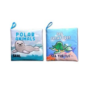 2 Kitap Tox İngilizce Kutup Hayvanları ve Deniz Canlıları Kumaş Sessiz Kitap E125 E122 - Bez Kitap Eğitici Oyuncak , Yumuşak ve Hışırtılı