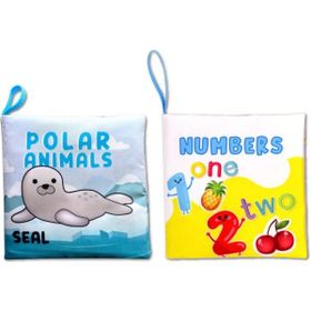 2 Kitap Tox İngilizce Kutup Hayvanları ve Rakamlar Kumaş Sessiz Kitap E125 E28 - Bez Kitap Eğitici Oyuncak Yumuşak ve Hışırtılı