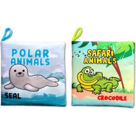 2 Kitap Tox İngilizce Kutup Hayvanları ve Safari Hayvanları Kumaş Sessiz Kitap E125 E130 - Bez Kitap , Eğitici Oyuncak Yumuşak ve Hışırtılı
