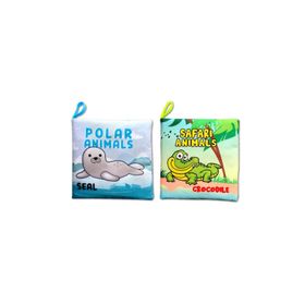 2 Kitap Tox İngilizce Kutup Hayvanları ve Safari Hayvanları Kumaş Sessiz Kitap E125 E130 - Bez Kitap , Eğitici Oyuncak Yumuşak ve Hışırtılı